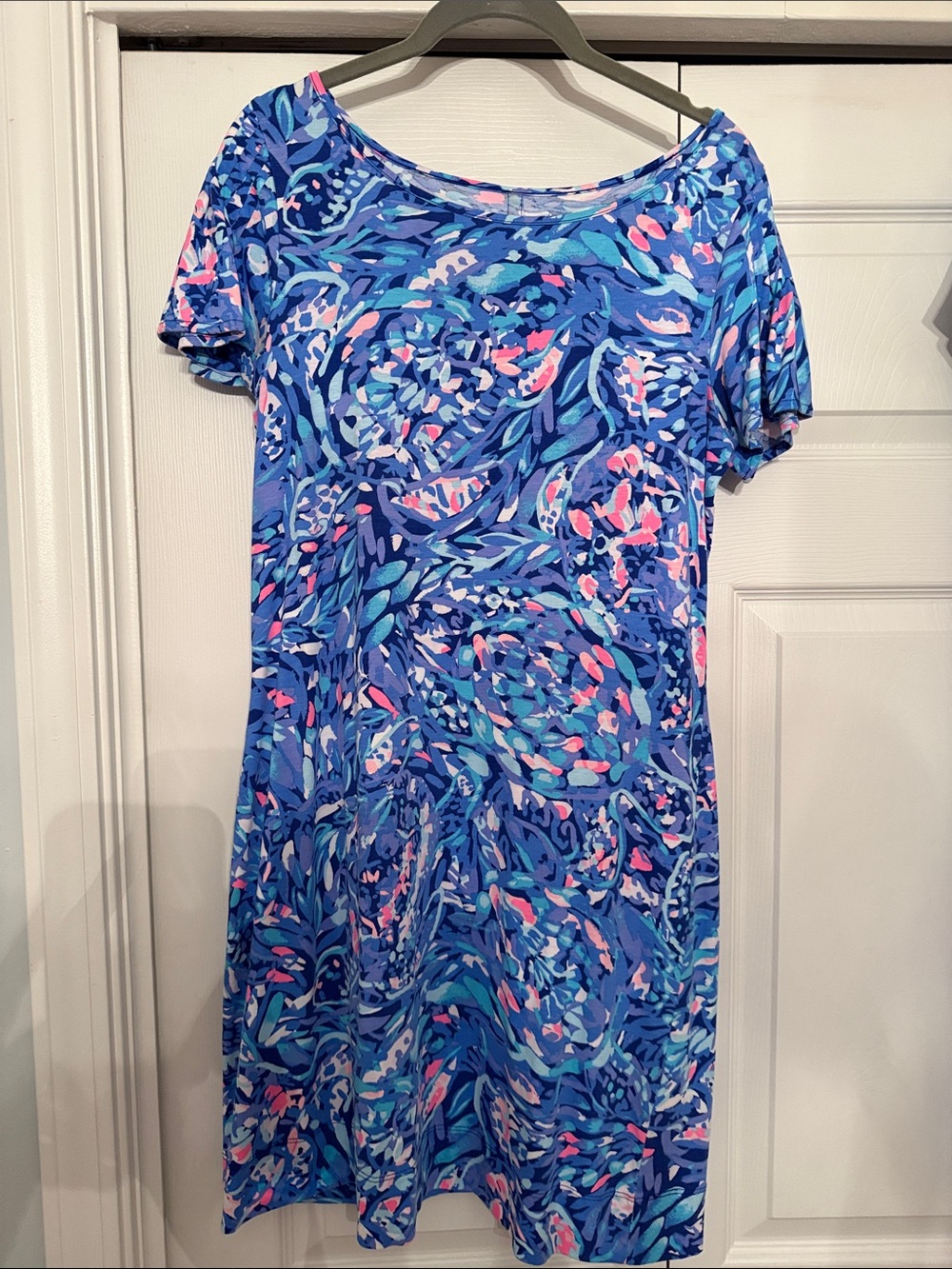 Lilly Pulitzer Blue Multicolor Short-Sleeve Swim Cover-Up Dress